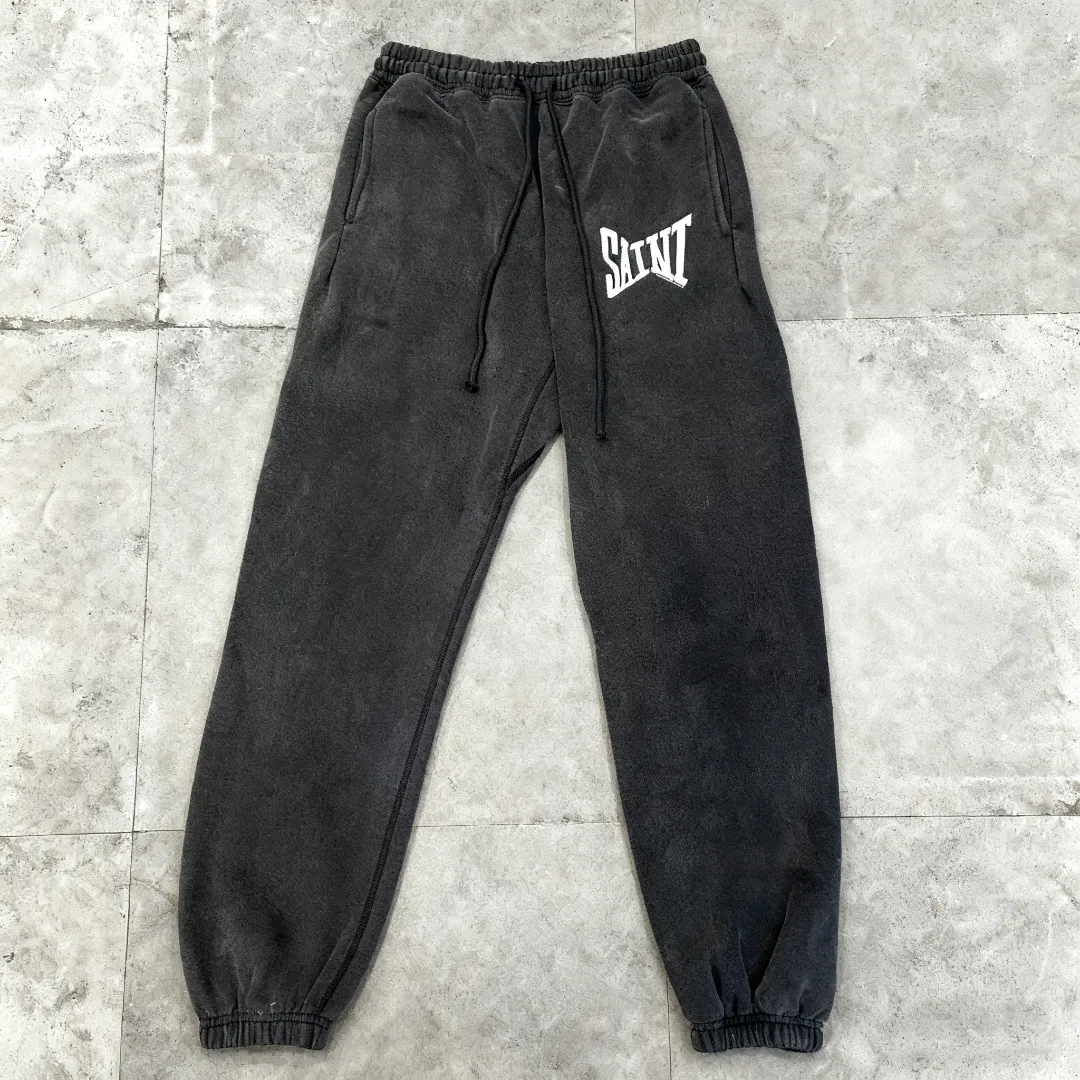 Stylish brand Saint Michael ribon saint pants classic letters retro washed and distressed high street casual loose leggings sweatpants trousers Style number: SM635 Size: S-M-L-XL Color: black-dark green Price: P236